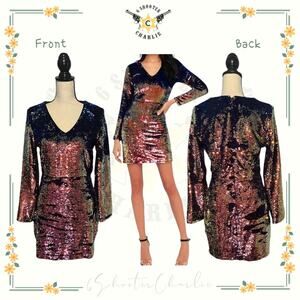 NWT Just One Answer JOA Womens Medium Full Sequin Long Sleeve Evening Dress